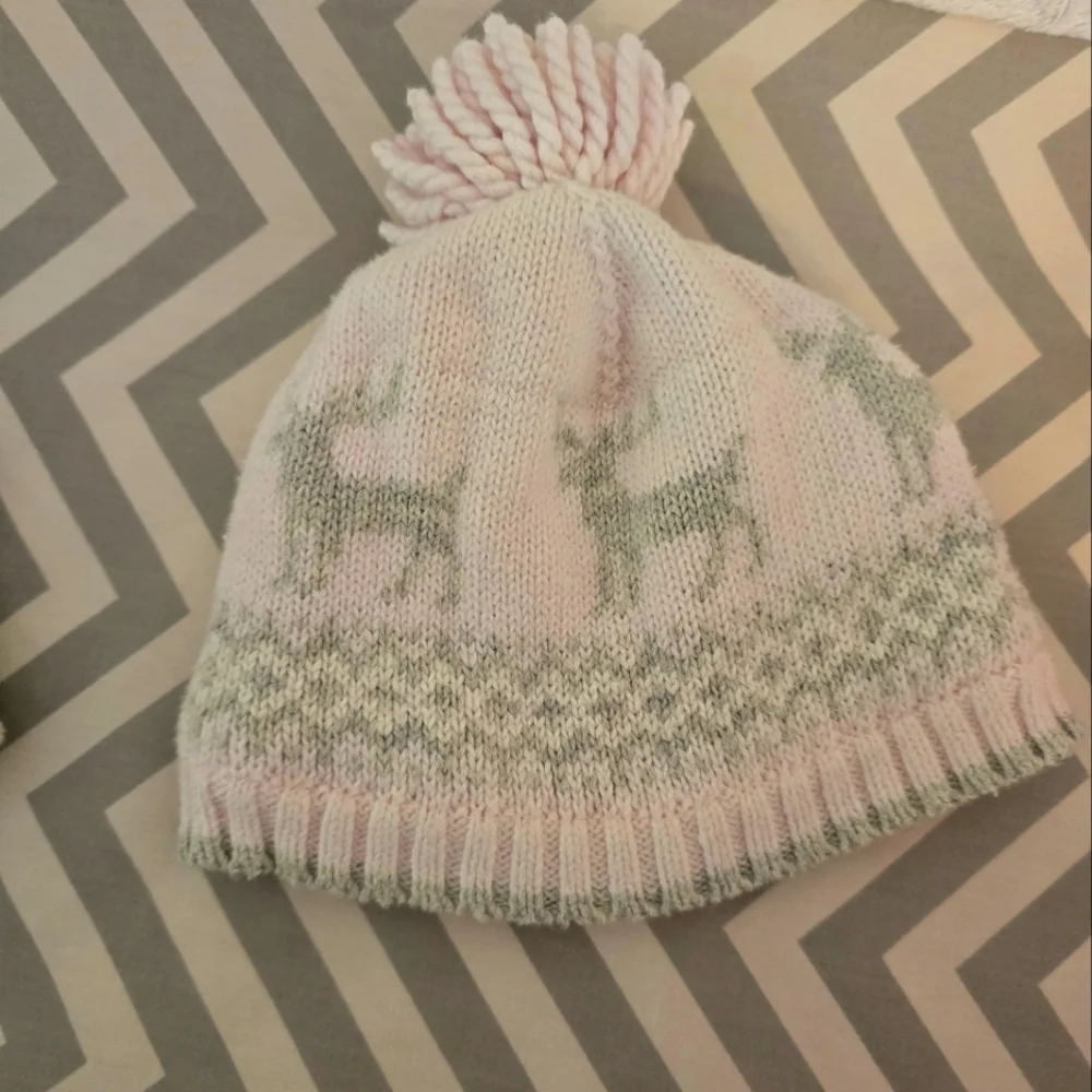 Janie and Jack Fair Isle Pink Winter Baby Girl Pom Pom Hat